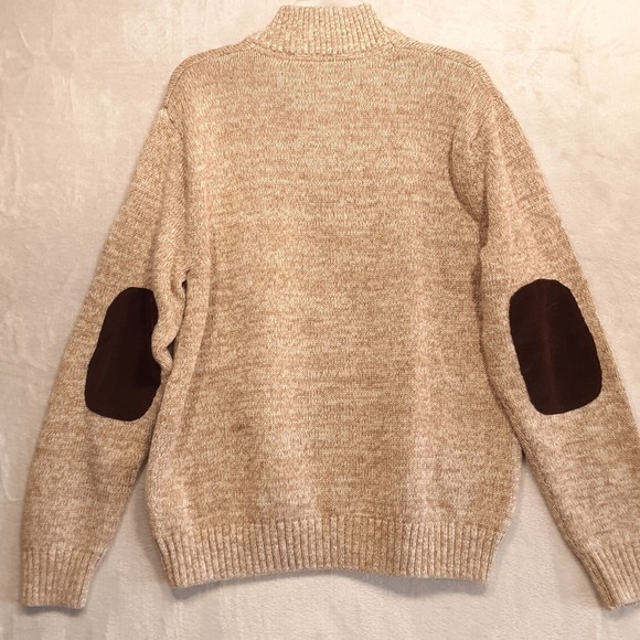 Chaps Mens Classic Fit Twist/Mock Sweater- XL-Brown/Oak Twist w/ elbow patches - Picture 6 of 12